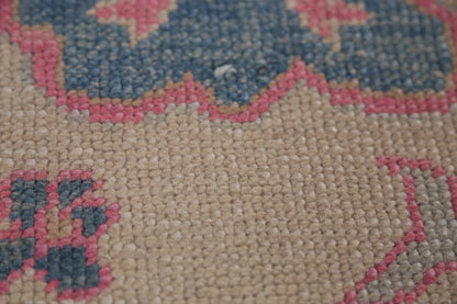 Hand Knotted Oushak Vibrant Sand Ivory and Coral Pink 8x10 All-Over Geometric Floral Medallion Wool Area Rug