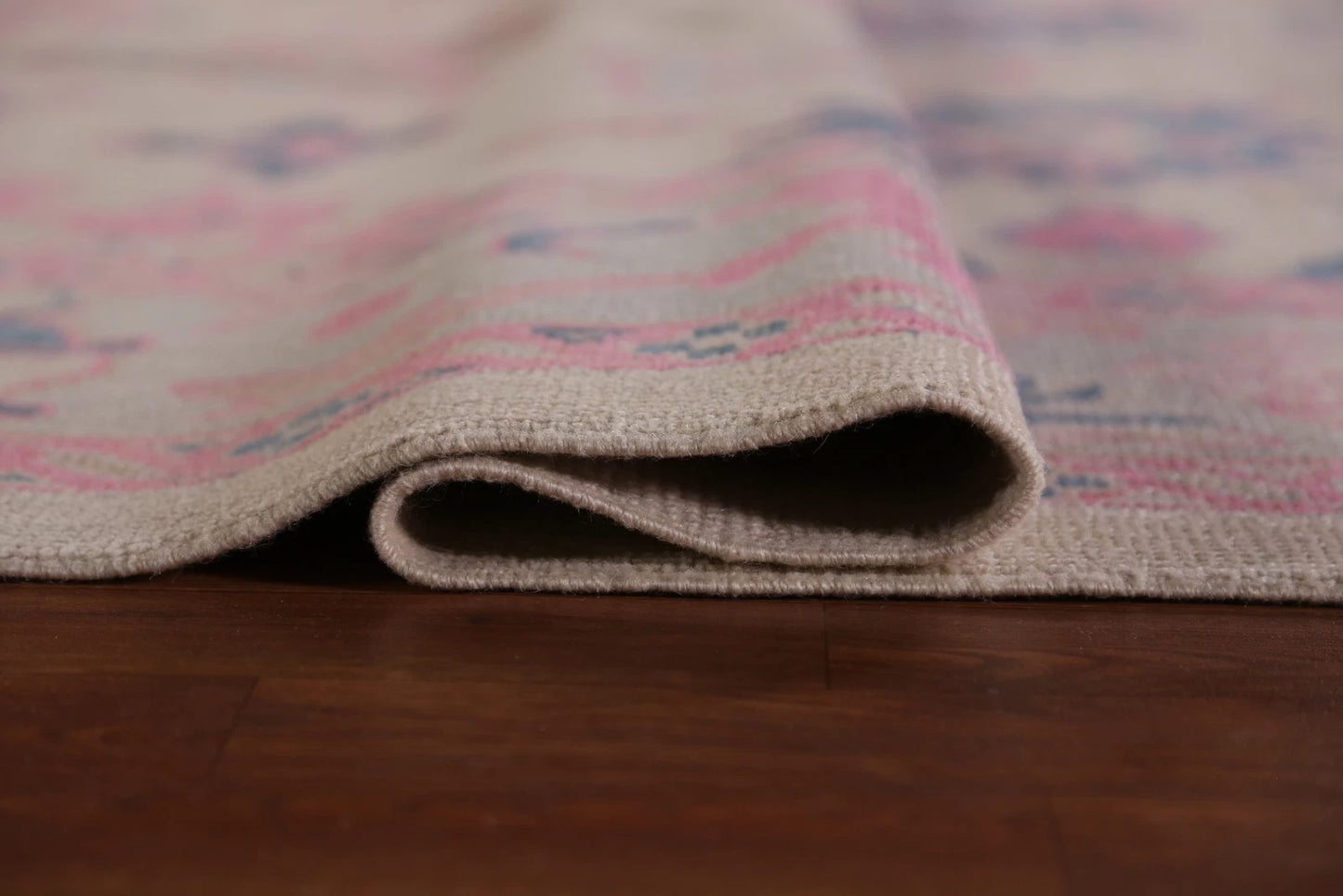 Hand Knotted Oushak Vibrant Sand Ivory and Coral Pink 8x10 All-Over Geometric Floral Medallion Wool Area Rug
