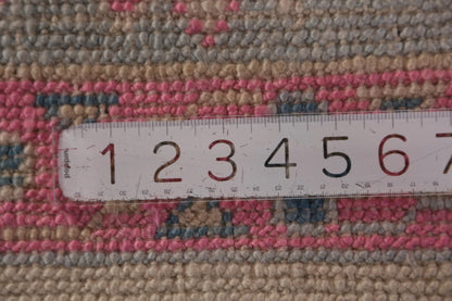 Hand Knotted Oushak Vibrant Sand Ivory and Coral Pink 8x10 All-Over Geometric Floral Medallion Wool Area Rug