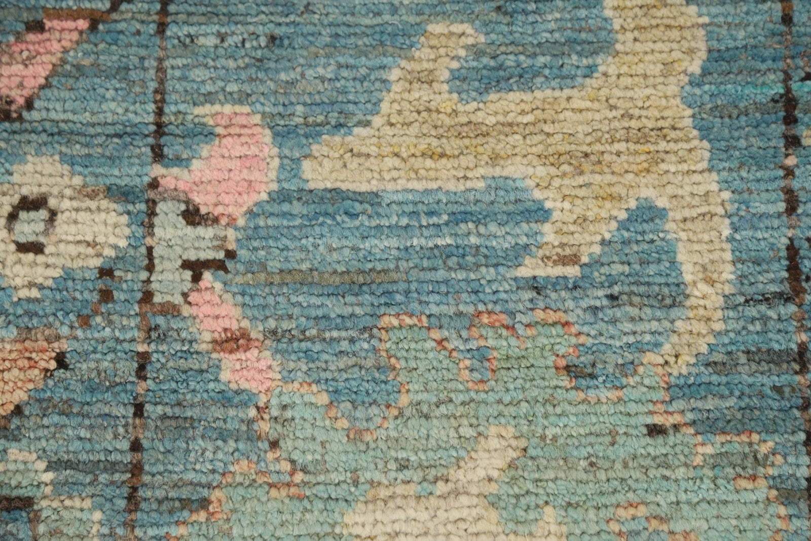 Teal and Blush Pink 8x10 Hand Knotted Romantic Oushak All-Over Bold Floral Scatter Wool Area Rug 