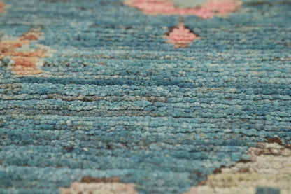 Teal and Blush Pink 8x10 Hand Knotted Romantic Oushak All-Over Bold Floral Scatter Wool Area Rug 