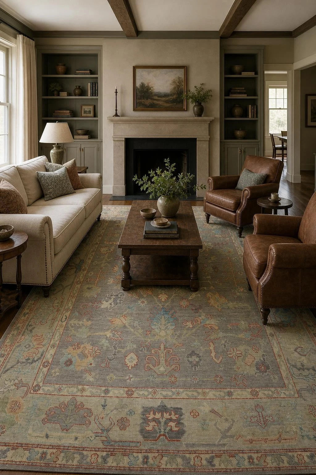 Vintage Look Antique Style Turkish Oushak Traditional Hand-Knotted Beige and Grey 8x10 Wool Area Rug