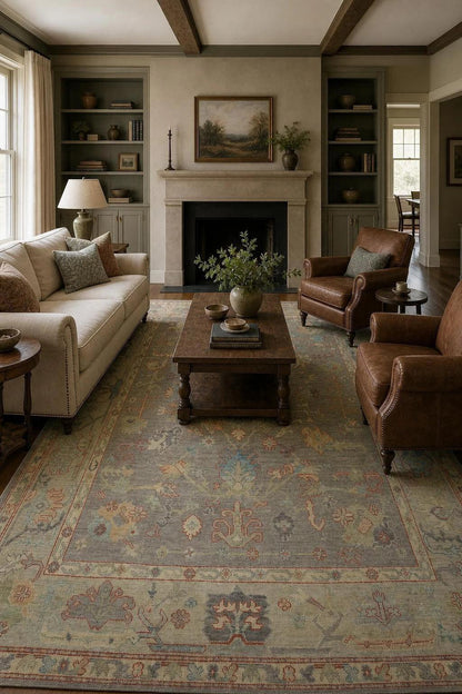 Vintage Look Antique Style Turkish Oushak Traditional Hand-Knotted Beige and Grey 8x10 Wool Area Rug 