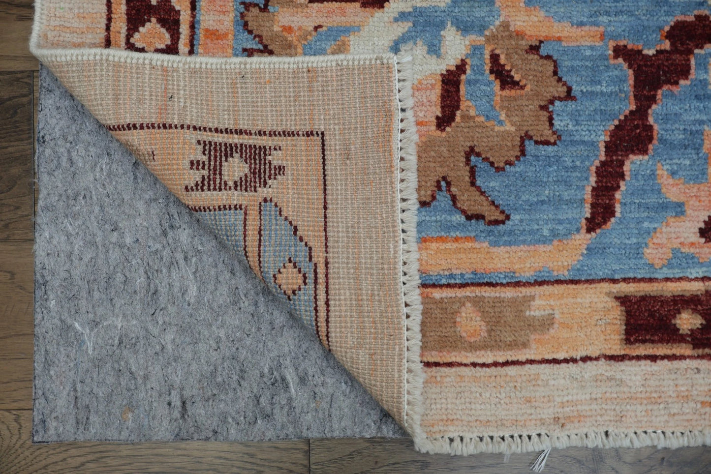 Vintage Look Turkish Oushak Traditional Hand-Knotted Ivory and Blue 8x10 Wool Area Rug