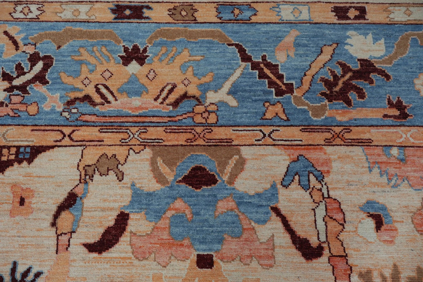 Vintage Look Turkish Oushak Traditional Hand-Knotted Ivory and Blue 8x10 Wool Area Rug