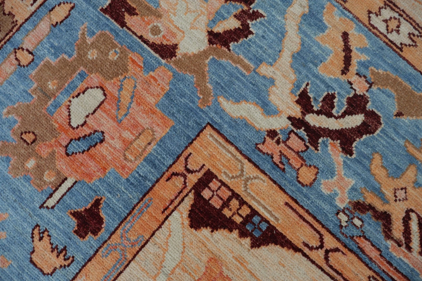 Vintage Look Turkish Oushak Traditional Hand-Knotted Ivory and Blue 8x10 Wool Area Rug