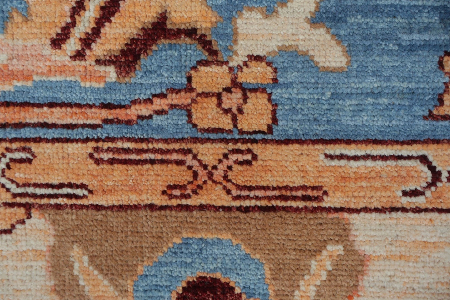 Vintage Look Turkish Oushak Traditional Hand-Knotted Ivory and Blue 8x10 Wool Area Rug