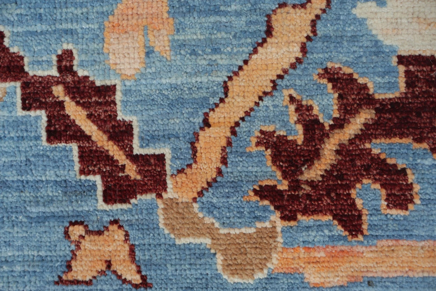 Vintage Look Turkish Oushak Traditional Hand-Knotted Ivory and Blue 8x10 Wool Area Rug