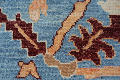Vintage Look Turkish Oushak Traditional Hand-Knotted Ivory and Blue 8x10 Wool Area Rug 