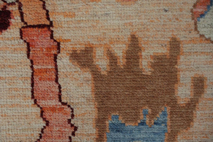 Vintage Look Turkish Oushak Traditional Hand-Knotted Ivory and Blue 8x10 Wool Area Rug 