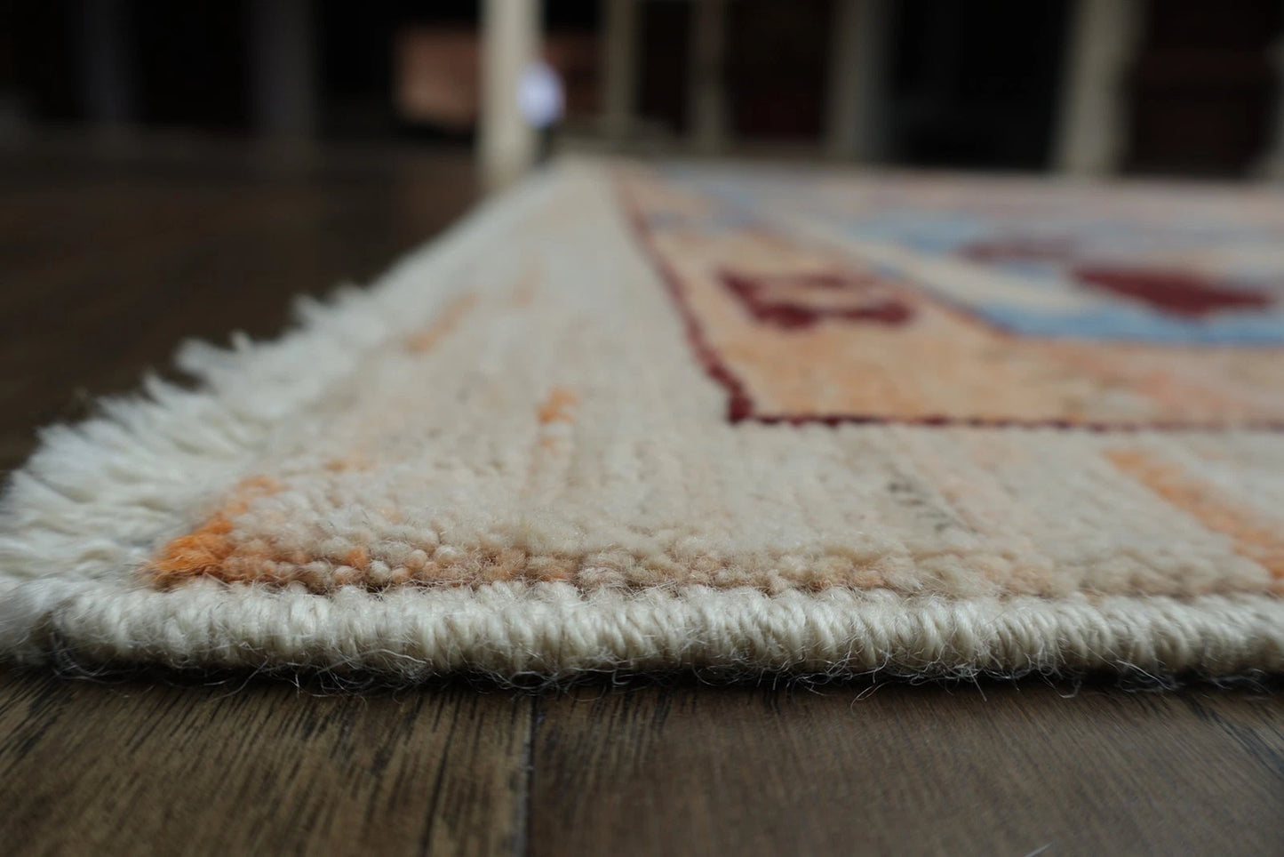 Vintage Look Turkish Oushak Traditional Hand-Knotted Ivory and Blue 8x10 Wool Area Rug