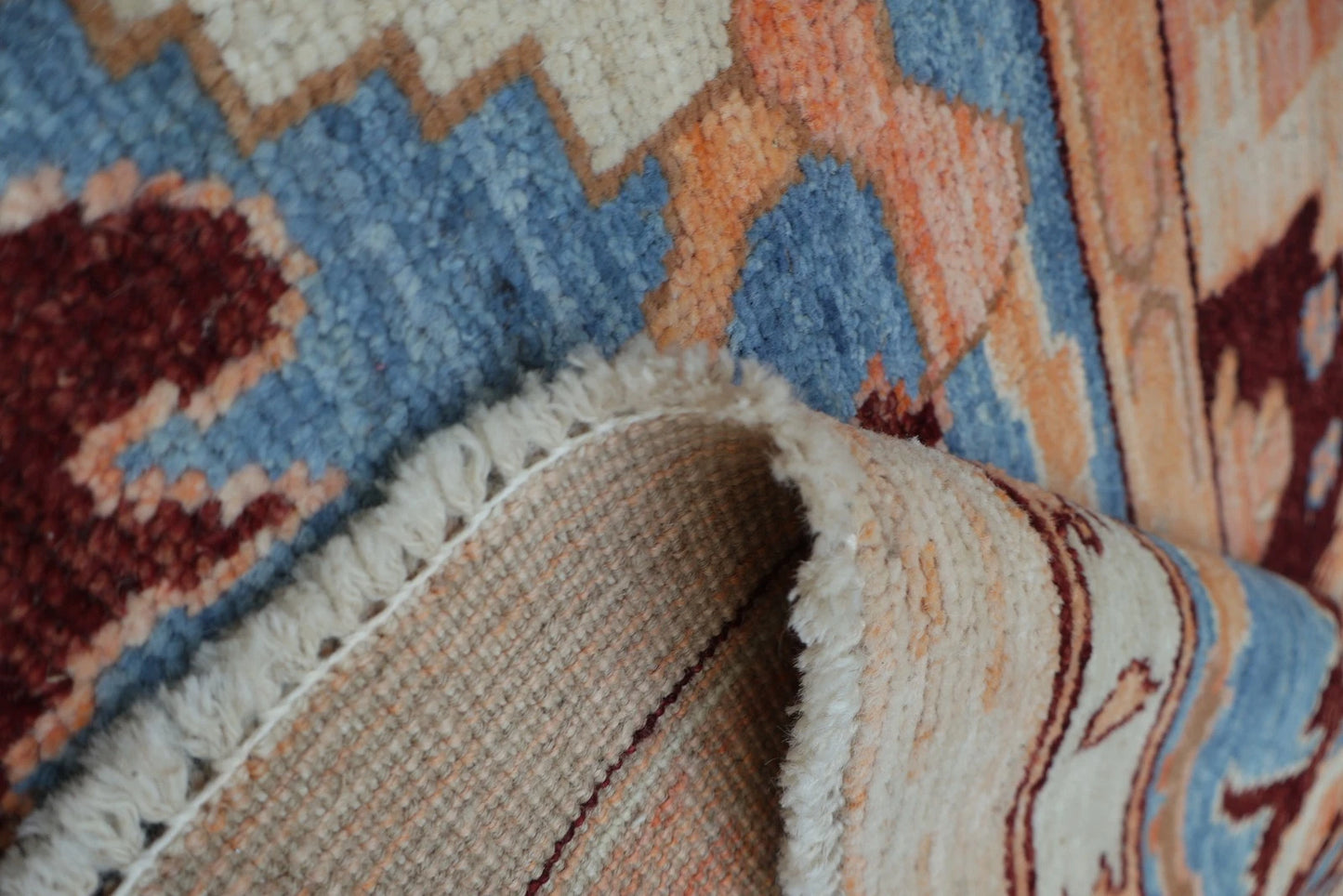 Vintage Look Turkish Oushak Traditional Hand-Knotted Ivory and Blue 8x10 Wool Area Rug