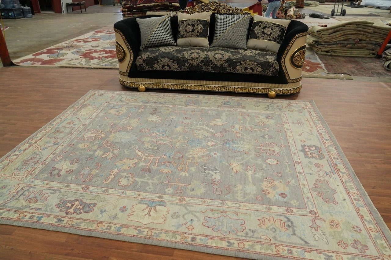 Vintage Look Antique Style Turkish Oushak Traditional Hand-Knotted Beige and Grey 8x10 Wool Area Rug