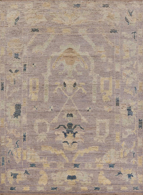 8x10 Purple Ivory Gold Oushak Vintage Hand Knotted Wool Area Rug