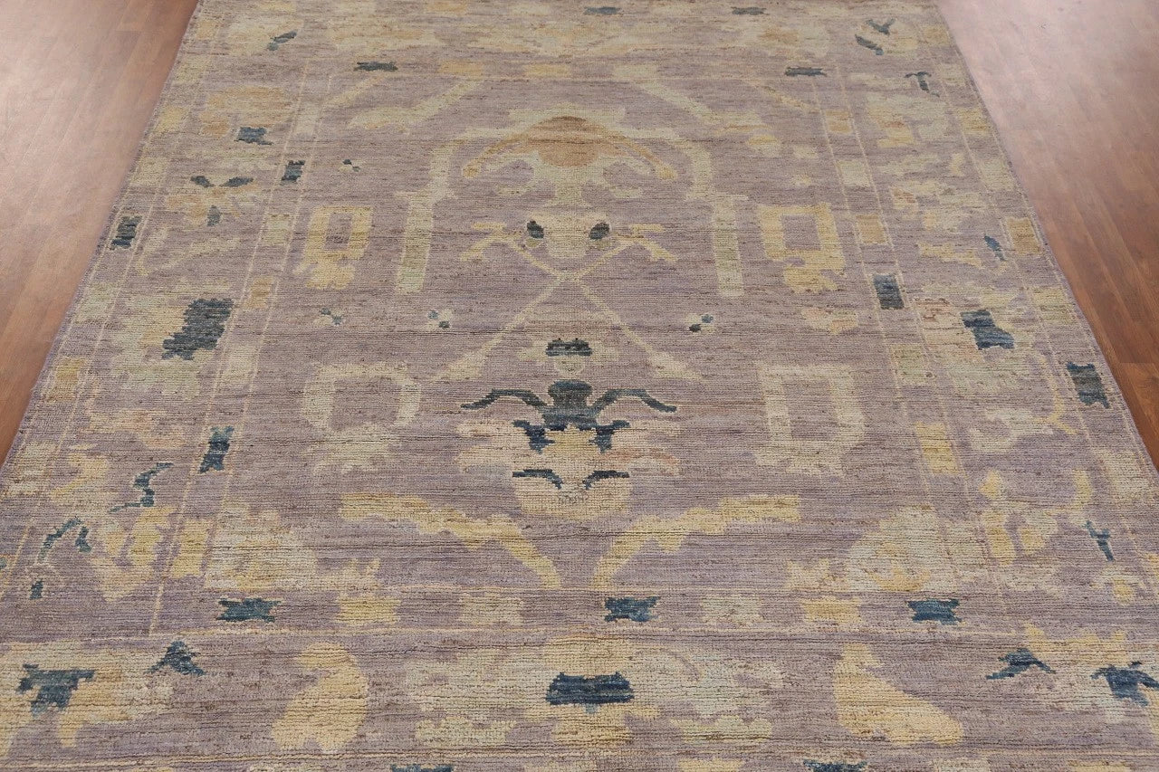8x10 Purple Ivory Gold Oushak Vintage Hand Knotted Wool Area Rug