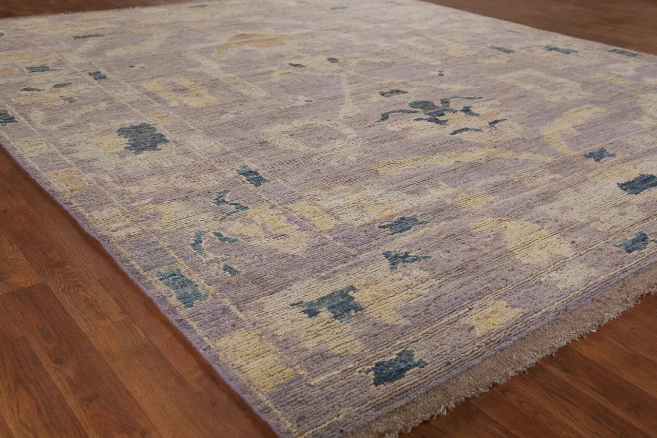 8x10 Purple Ivory Gold Oushak Vintage Hand Knotted Wool Area Rug