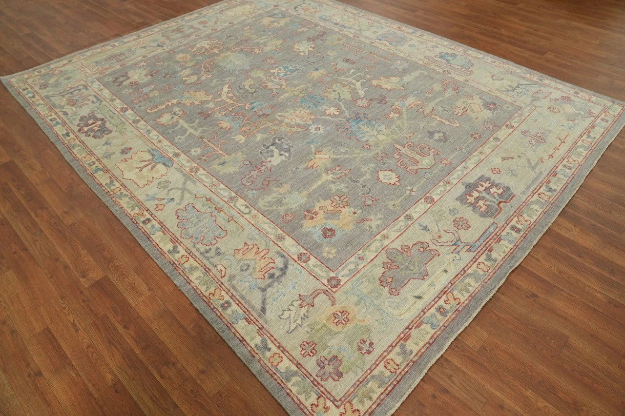 Vintage Look Antique Style Turkish Oushak Traditional Hand-Knotted Beige and Grey 8x10 Wool Area Rug