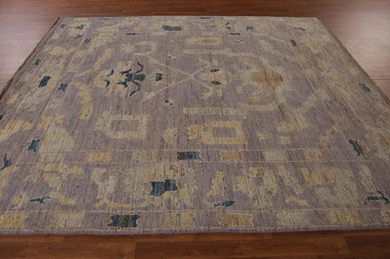 8x10 Purple Ivory Gold Oushak Vintage Hand Knotted Wool Area Rug