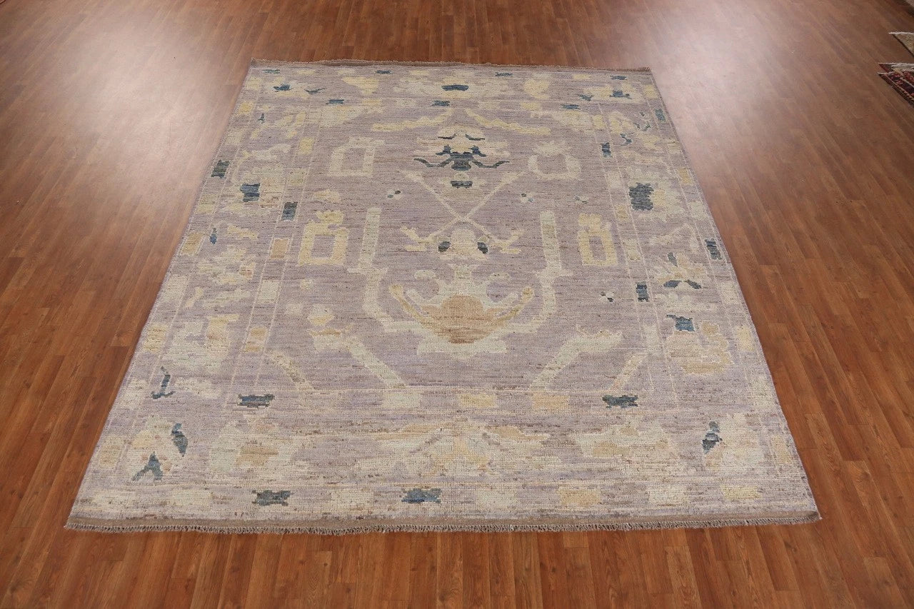 8x10 Purple Ivory Gold Oushak Vintage Hand Knotted Wool Area Rug