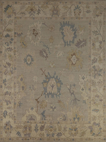 Grey Blue Ivory Floral Oushak Hand Knotted Wool Rug 8x10 Antique Style Traditional 