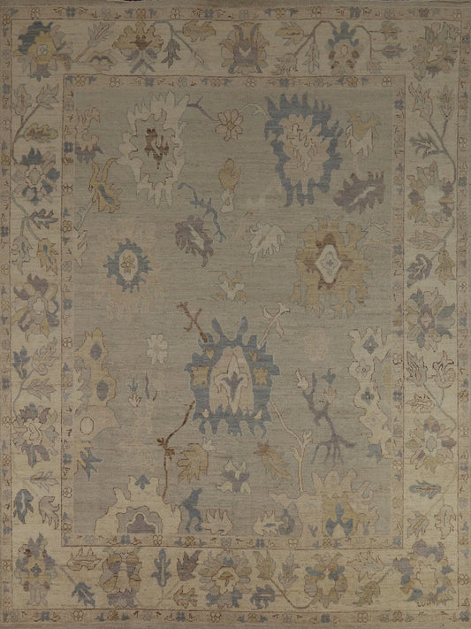 Grey Blue Ivory Floral Oushak Hand Knotted Wool Rug 8x10 Antique Style Traditional