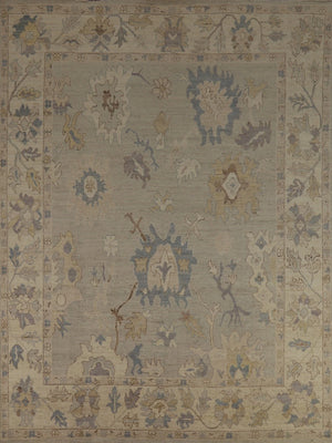 Grey Blue Ivory Floral Oushak Hand Knotted Wool Rug 8x10 Antique Style Traditional