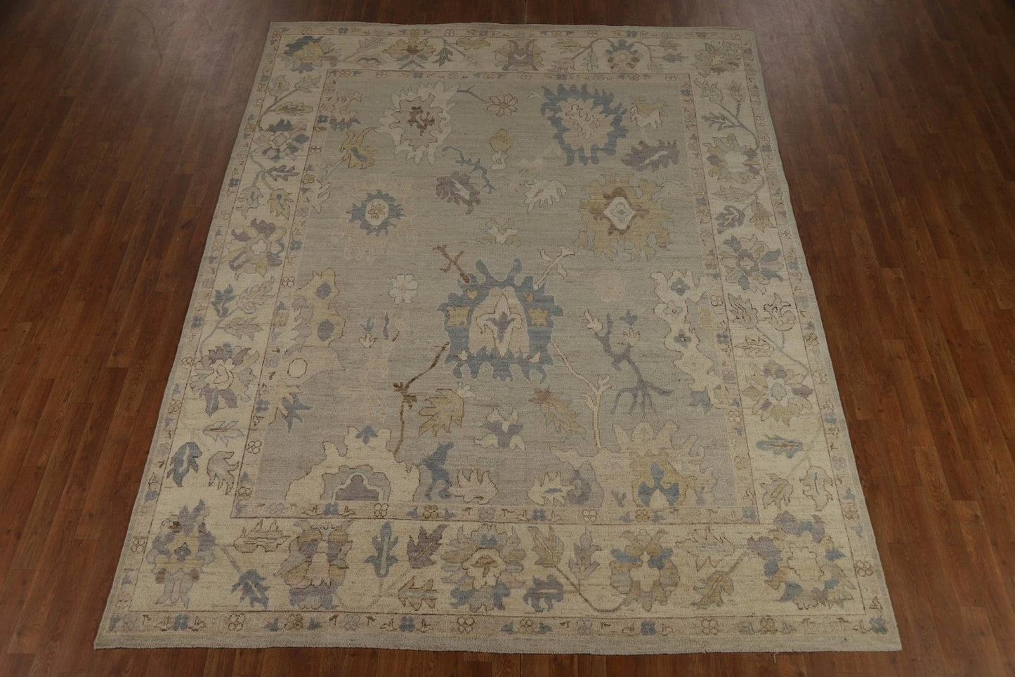 Grey Blue Ivory Floral Oushak Hand Knotted Wool Rug 8x10 Antique Style Traditional