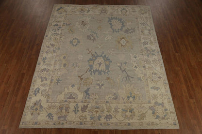 Grey Blue Ivory Floral Oushak Hand Knotted Wool Rug 8x10 Antique Style Traditional 