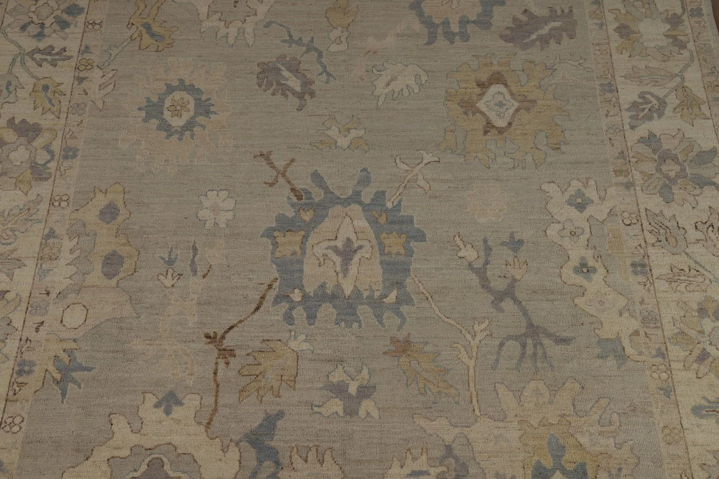 Grey Blue Ivory Floral Oushak Hand Knotted Wool Rug 8x10 Antique Style Traditional