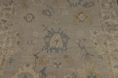 Grey Blue Ivory Floral Oushak Hand Knotted Wool Rug 8x10 Antique Style Traditional 