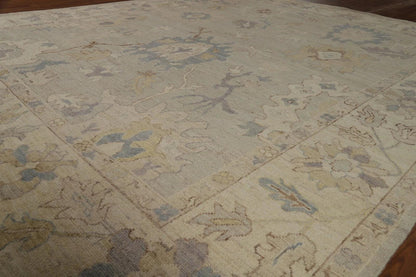 Grey Blue Ivory Floral Oushak Hand Knotted Wool Rug 8x10 Antique Style Traditional 