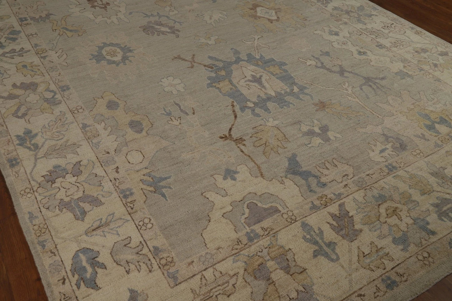 Grey Blue Ivory Floral Oushak Hand Knotted Wool Rug 8x10 Antique Style Traditional