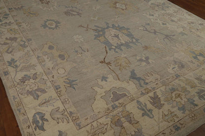 Grey Blue Ivory Floral Oushak Hand Knotted Wool Rug 8x10 Antique Style Traditional 