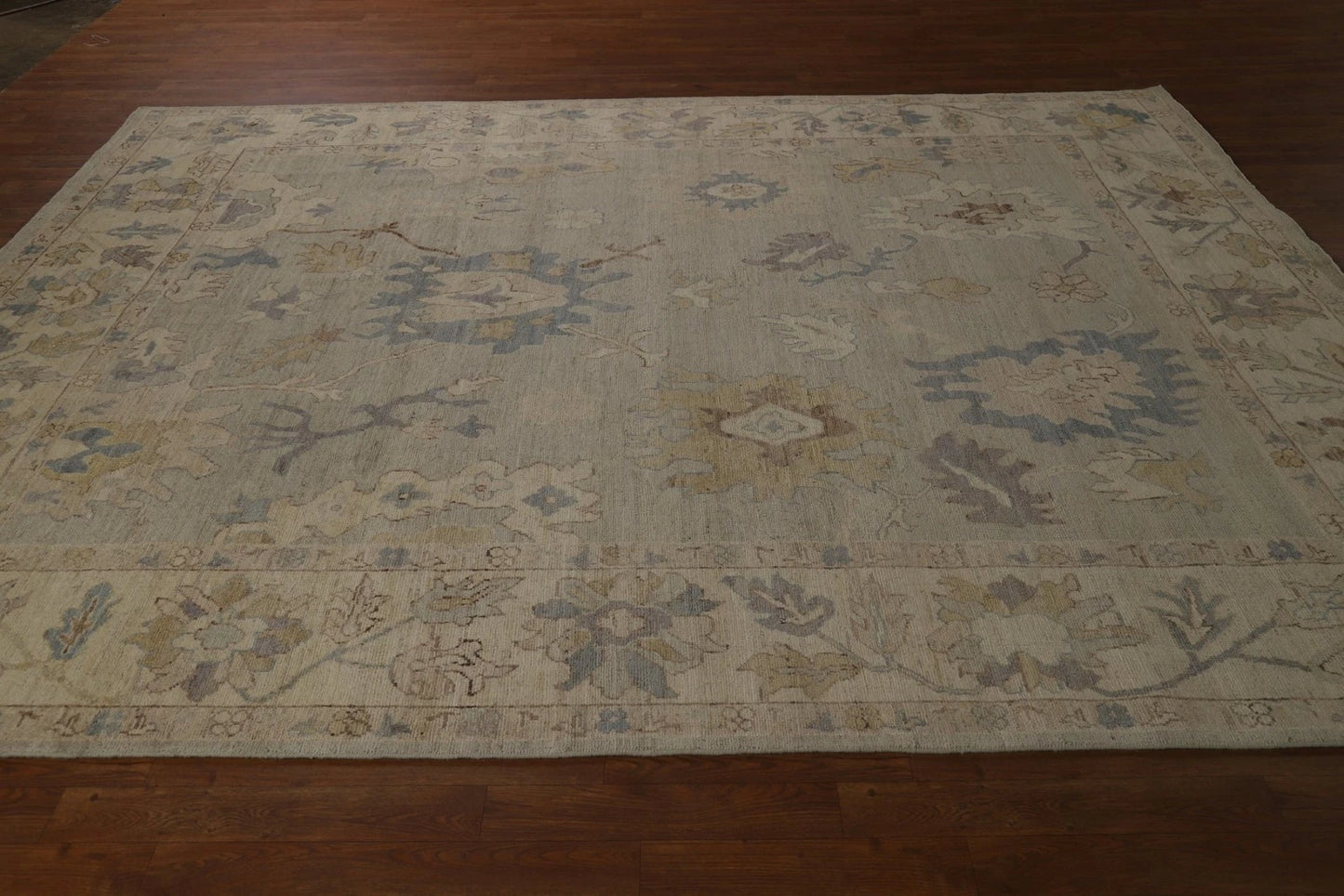 Grey Blue Ivory Floral Oushak Hand Knotted Wool Rug 8x10 Antique Style Traditional