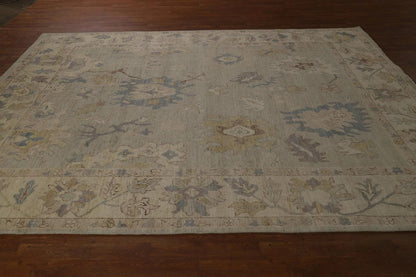Grey Blue Ivory Floral Oushak Hand Knotted Wool Rug 8x10 Antique Style Traditional 