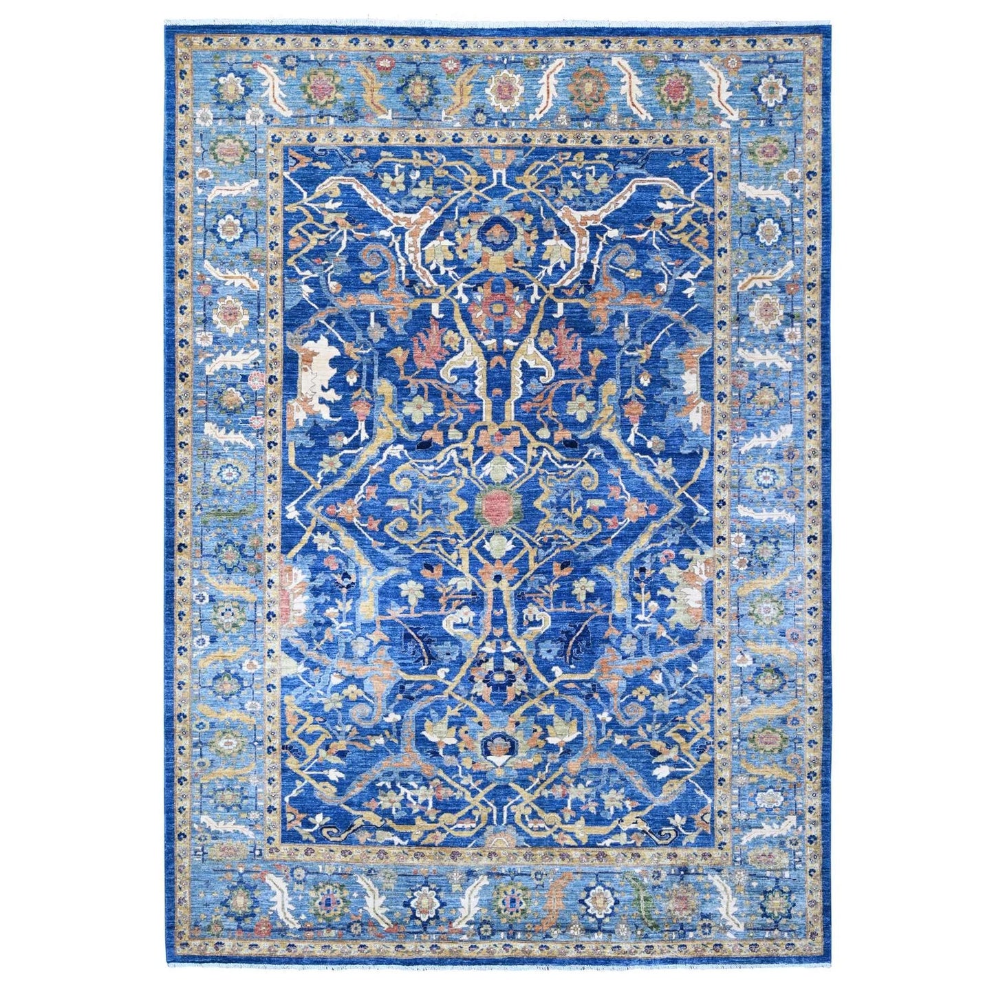 Oriental Oushak Floral Hand Knotted Wool Area Rug 9x12 Royal Blue Ivory Traditional Afghan