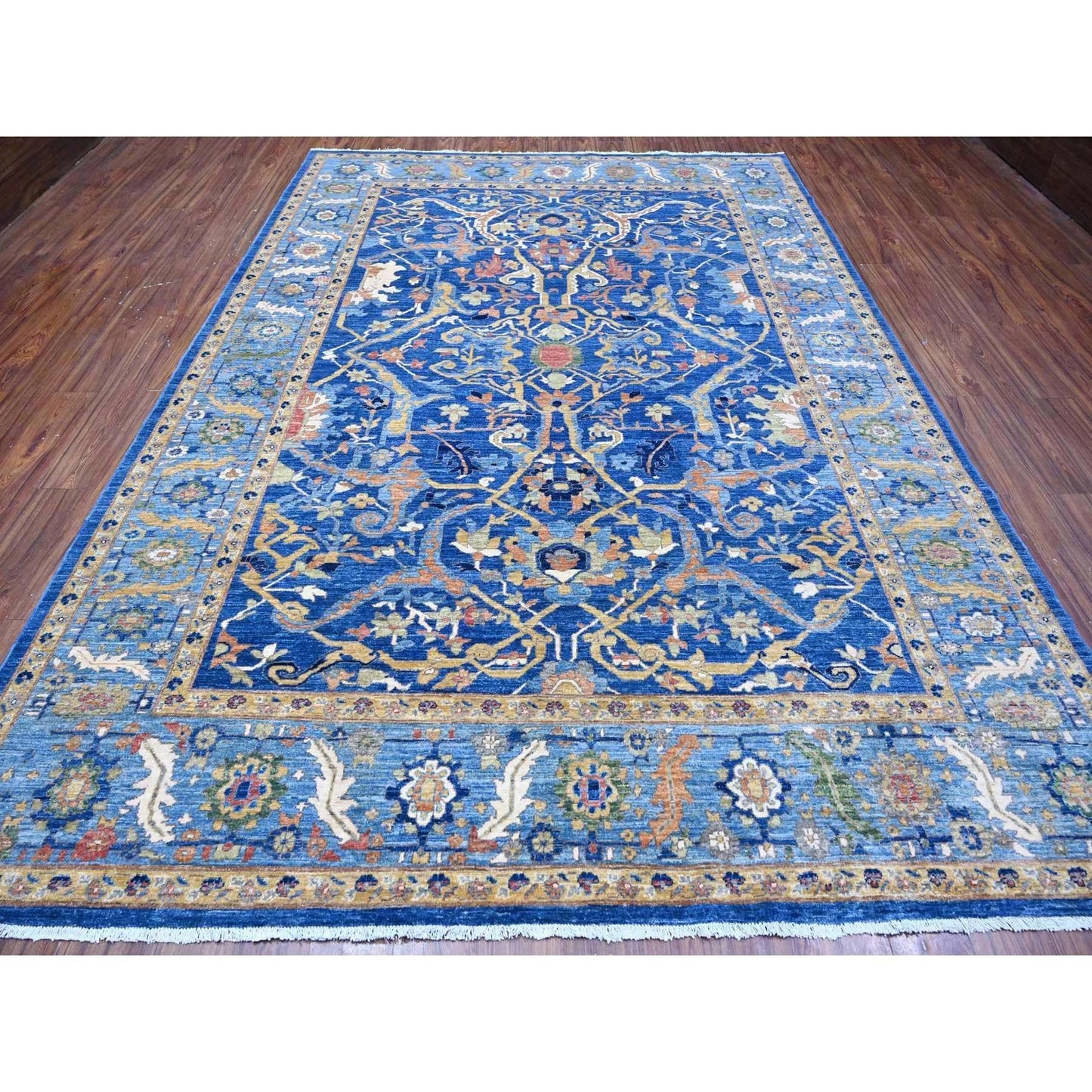 Oriental Oushak Floral Hand Knotted Wool Area Rug 9x12 Royal Blue Ivory Traditional Afghan