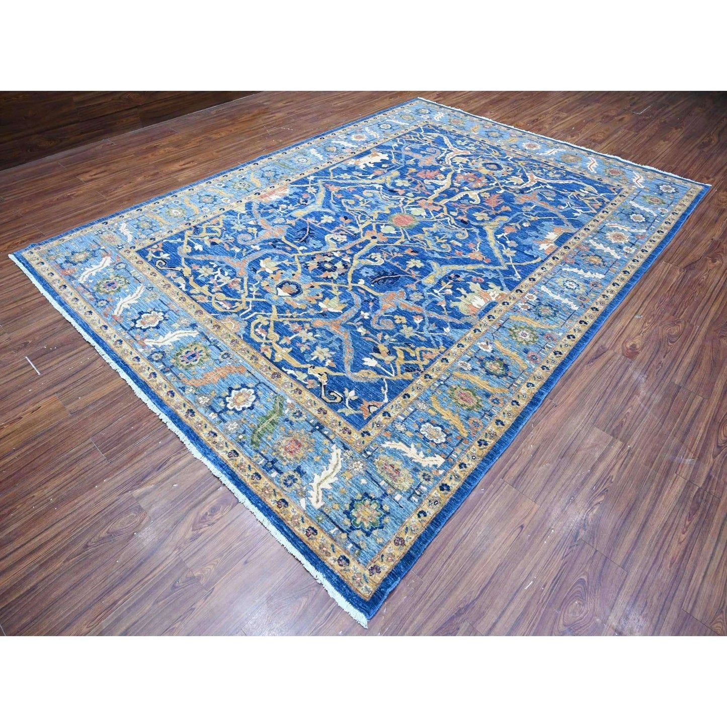 Oriental Oushak Floral Hand Knotted Wool Area Rug 9x12 Royal Blue Ivory Traditional Afghan