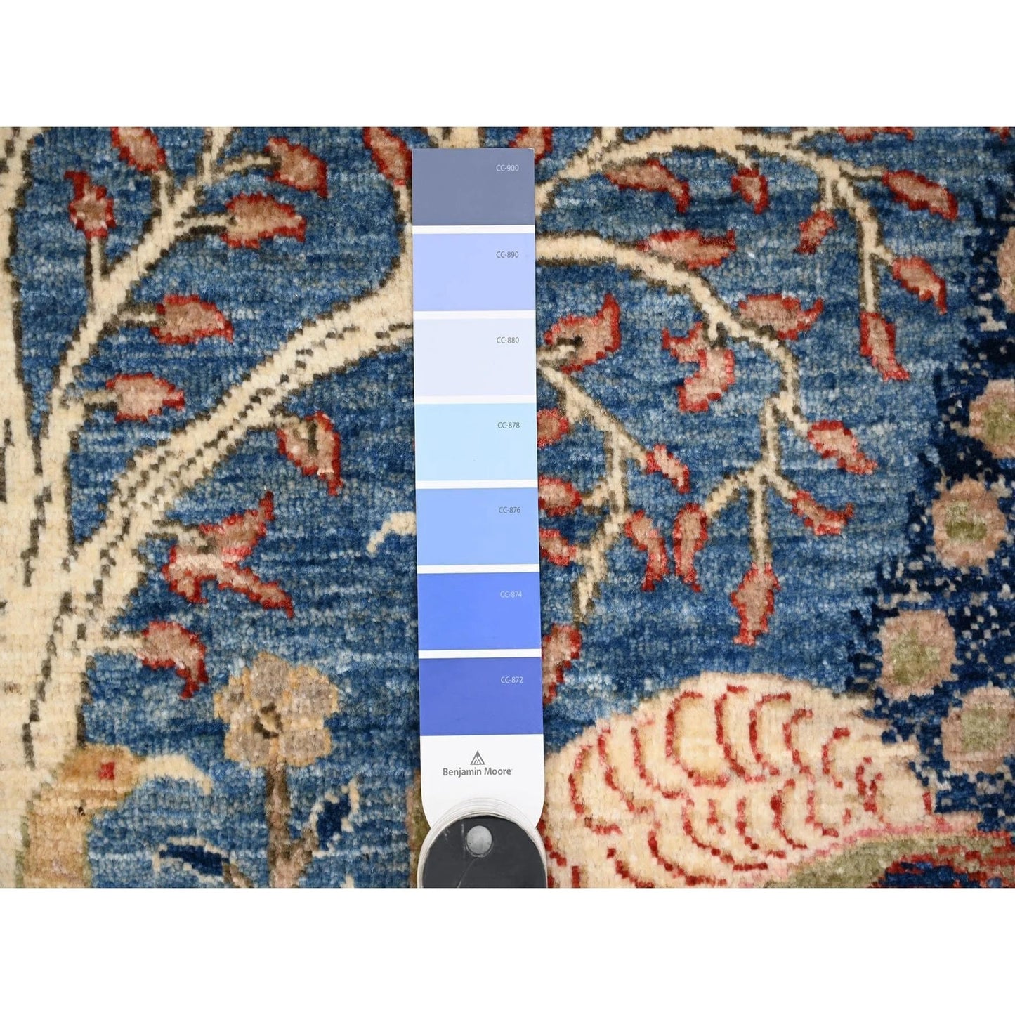 Hand Knotted Wool Afghan Rug 6x9 Blue Tree of Life Peacock Bird Oriental Traditional