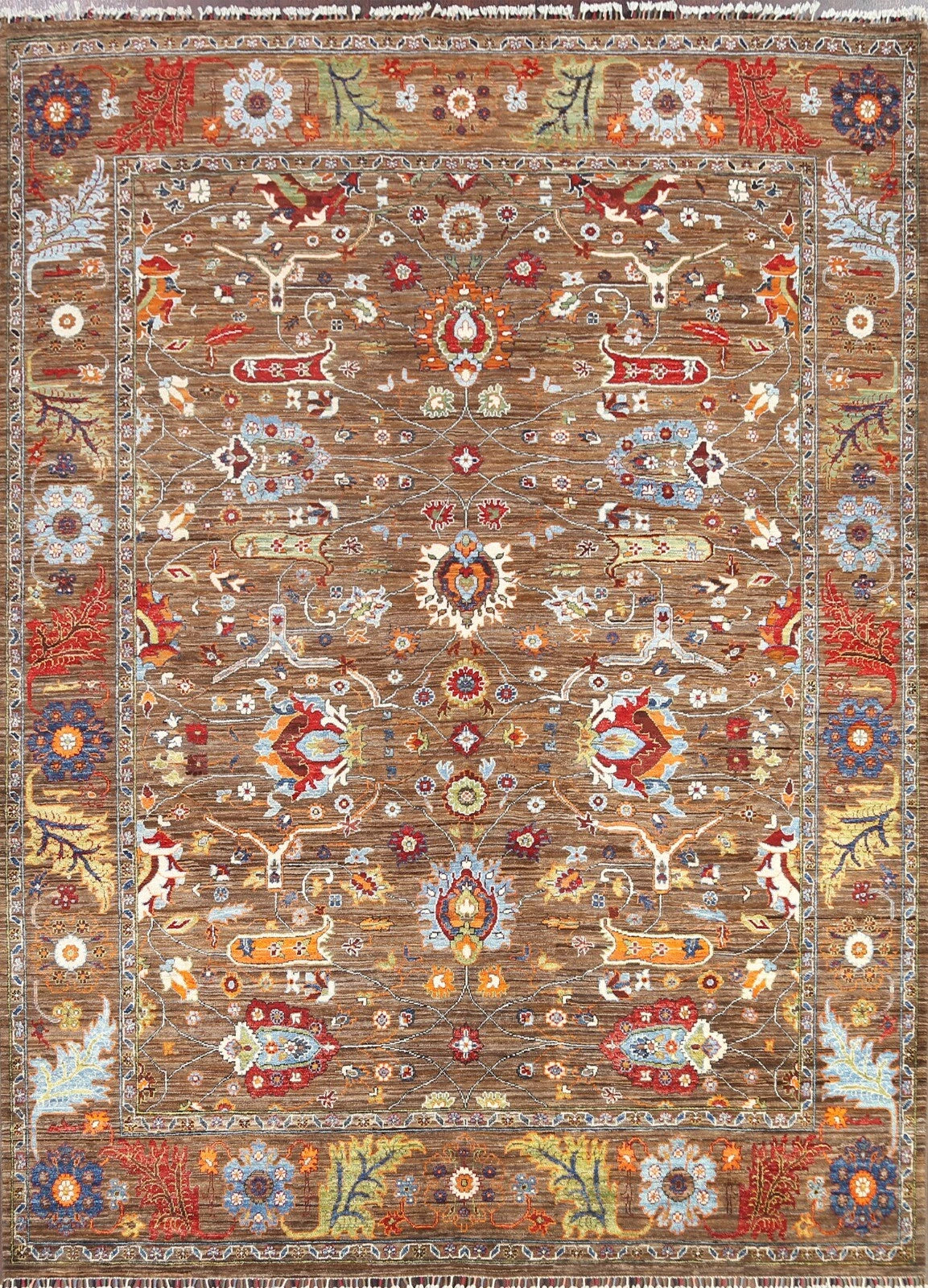 Floral Oriental Oushak Hand Knotted Wool Rug 8x10 Brown Red Multicolour Afghan Antique Style