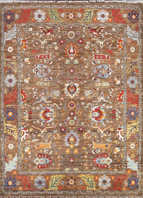 Floral Oriental Oushak Hand Knotted Wool Rug 8x10 Brown Red Multicolour Afghan Antique Style