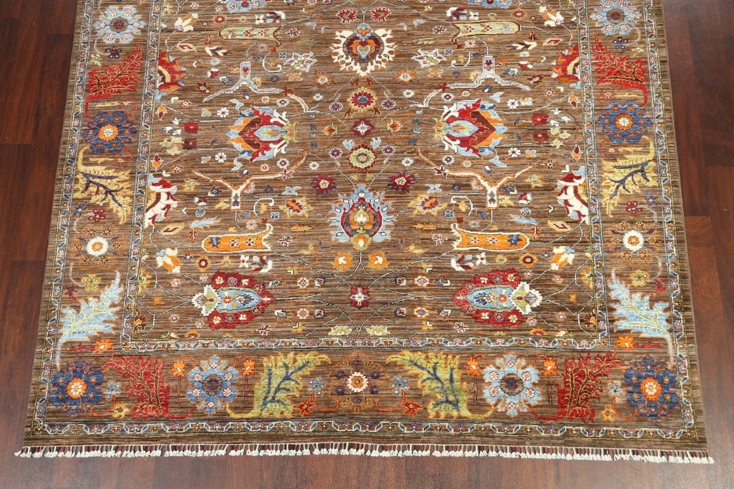 Floral Oriental Oushak Hand Knotted Wool Rug 8x10 Brown Red Multicolour Afghan Antique Style
