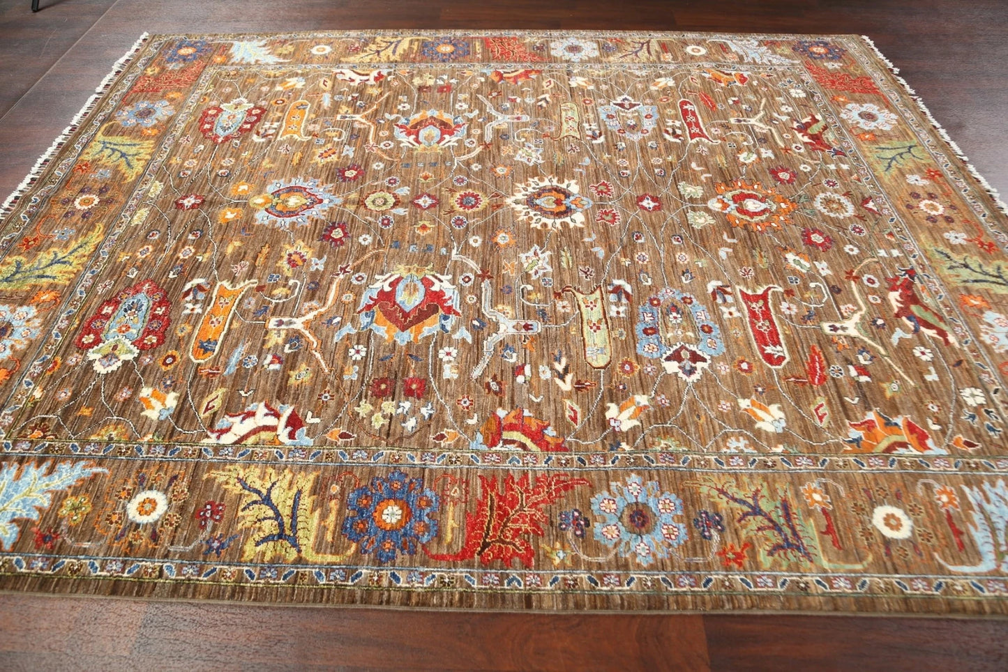 Floral Oriental Oushak Hand Knotted Wool Rug 8x10 Brown Red Multicolour Afghan Antique Style