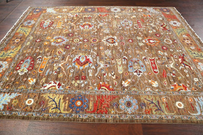 Floral Oriental Oushak Hand Knotted Wool Rug 8x10 Brown Red Multicolour Afghan Antique Style 
