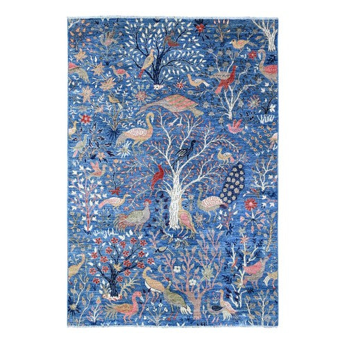 Hand Knotted Wool Afghan Rug 6x9 Blue Tree of Life Peacock Bird Oriental Traditional