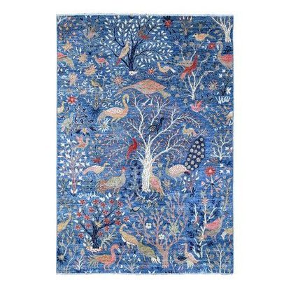 Hand Knotted Wool Afghan Rug 6x9 Blue Tree of Life Peacock Bird Oriental Traditional 