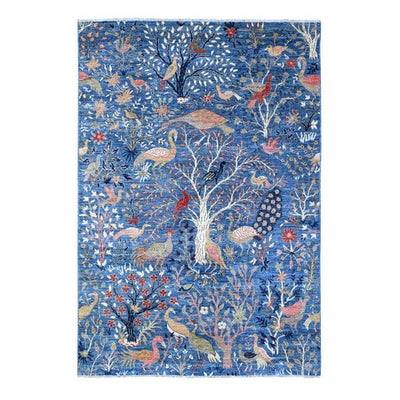 Hand Knotted Wool Afghan Rug 6x9 Blue Tree of Life Peacock Bird Oriental Traditional