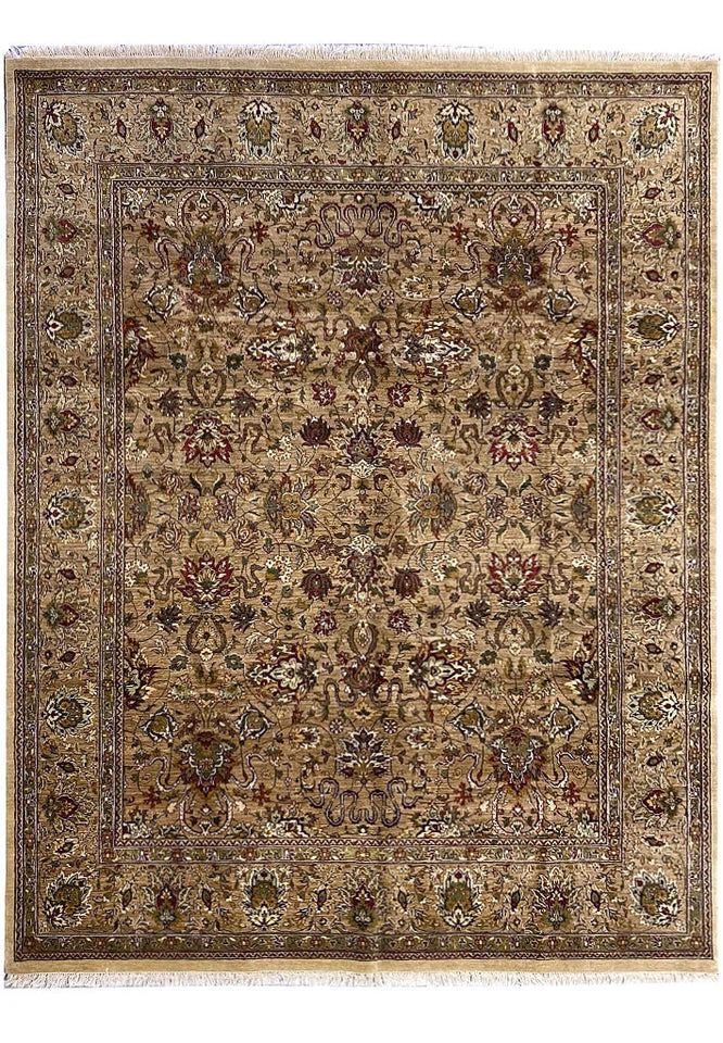 Gold and Beige Antique Floral Oushak Traditional 8x10 Hand Knotted Wool Area Rug