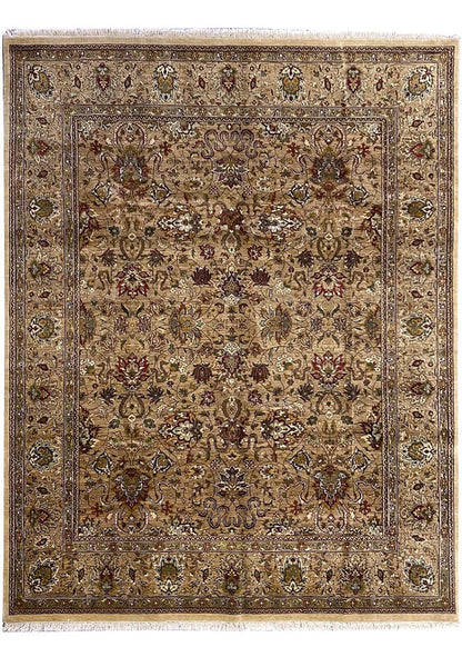 Gold and Beige Antique Floral Oushak Traditional 8x10 Hand Knotted Wool Area Rug