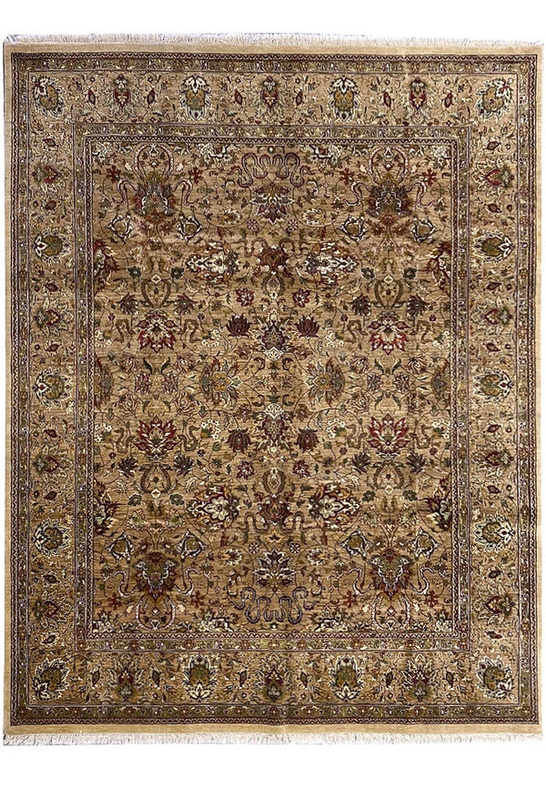 Gold and Beige Antique Floral Oushak Traditional 8x10 Hand Knotted Wool Area Rug